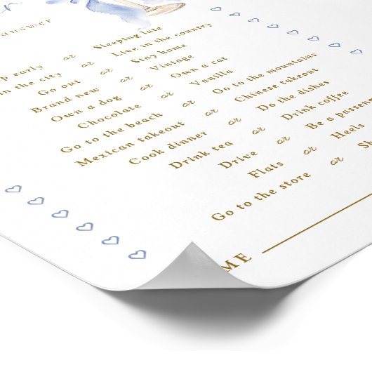 Champagne Blue Bow Would She Rather Game Digital Poster (Hoek)