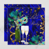 Champagne Blue Gold Masquerade Kaart (Voorkant / Achterkant)