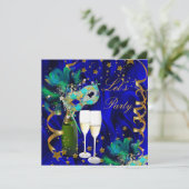 Champagne Blue Gold Masquerade Kaart (Staand voorkant)