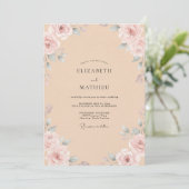 Champagne Blush Bloemblad Bruiloft Kaart (Staand voorkant)