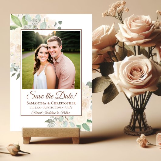 Champagne Blush Boho Bloemige Trouwfoto Save The Date