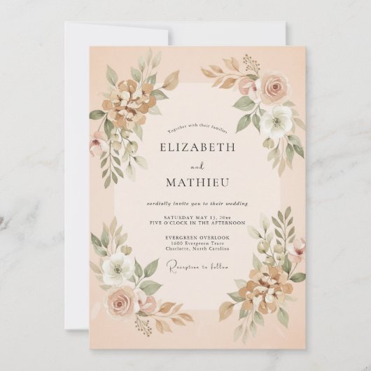 Champagne Blush Botanische Bruiloft Kaart (Voorkant)