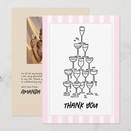 Champagne & Blush Chic Champagne Toren Bedankkaart (Voorkant / Achterkant)