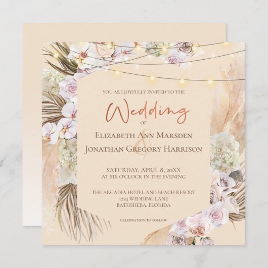 Champagne Blush en Terracotta Pampas Grass Floral Kaart (Voorkant / Achterkant)