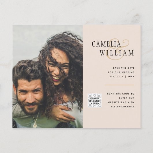 Champagne Blush FOTO Huwelijksuitnodiging QR Code (Voorkant)