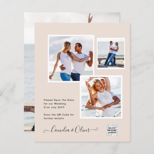 Champagne Blush FOTO Huwelijksuitnodiging QR Code (Voorkant / Achterkant)