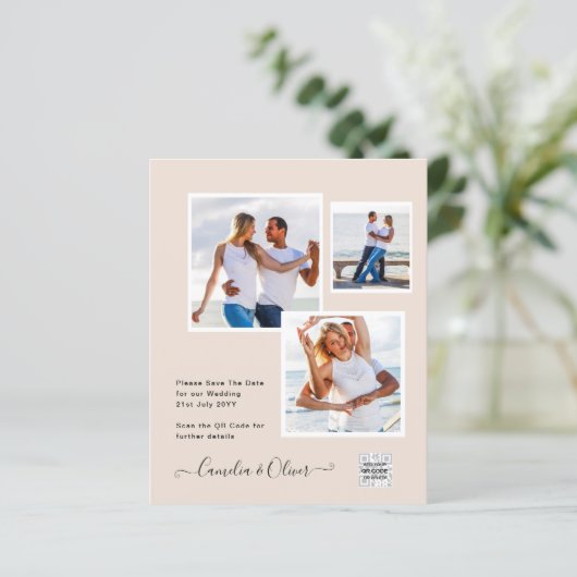 Champagne Blush FOTO Huwelijksuitnodiging QR Code (Staand voorkant)