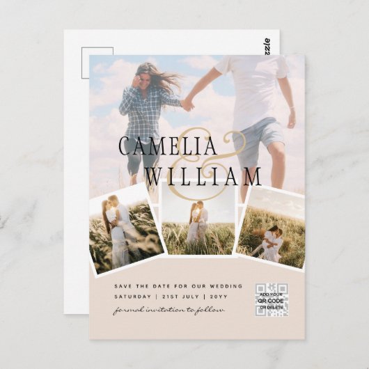 Champagne Blush FOTO Save the Date QRcode Website Briefkaart (Voorkant / Achterkant)