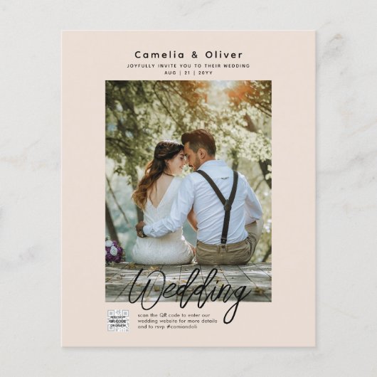 Champagne Blush FOTOHuwelijksuitnodiging QR Code (Voorkant)