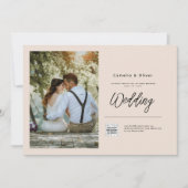 Champagne Blush FOTOHuwelijksuitnodiging QR Code Kaart (Voorkant)
