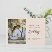 Champagne Blush FOTOHuwelijksuitnodiging QR Code Kaart (Staand voorkant)