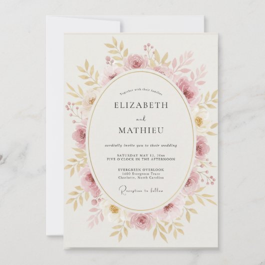 Champagne Blush Krans Bruiloft Kaart (Voorkant)