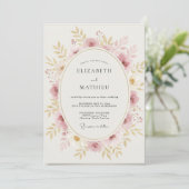 Champagne Blush Krans Bruiloft Kaart (Staand voorkant)
