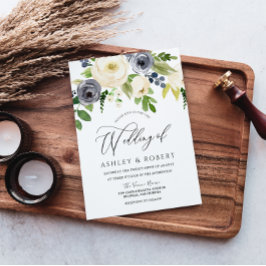 Champagne Blush Navy Blossom Flowers Weddenschap Kaart