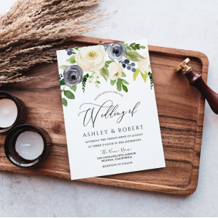 Champagne Blush Navy Blossom Flowers Weddenschap Kaart