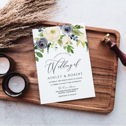 Champagne Blush Navy Blossom Flowers Weddenschap Kaart