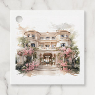 Champagne & Blush Old Money Europese Villa Bruilof Bedankjes Labels