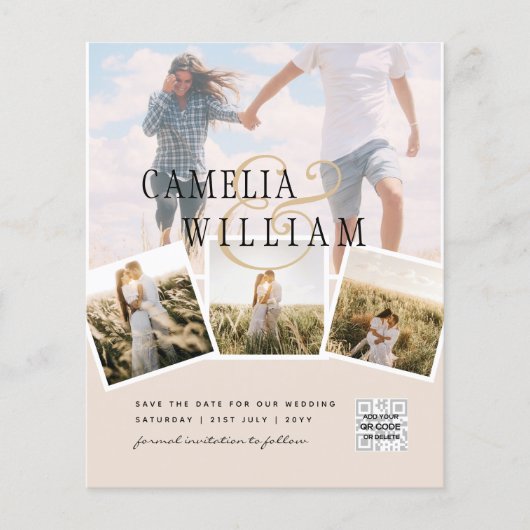 Champagne Blush PHOTO Save the Date QRcode Website Flyer (Voorkant)