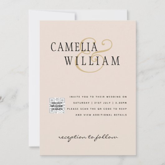 Champagne Blush PHOTO Weddenschap QR Code Kaart (Voorkant)