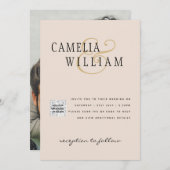 Champagne Blush PHOTO Weddenschap QR Code Kaart (Voorkant / Achterkant)