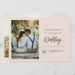 Champagne Blush PHOTO Weddenschap QR Code Kaart