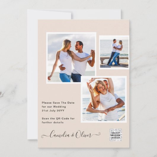 Champagne Blush PHOTO Weddenschap QR Code Kaart (Voorkant)