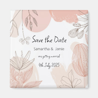 Champagne Blush Pink - Hand getrokken Bloemen Magn Magneet