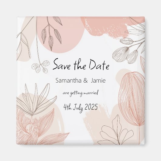 Champagne Blush Pink - Hand getrokken Bloemen Magn Magneet (Voorkant)