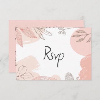 Champagne Blush Pink - Hand getrokken Bloemen RSVP Kaartje