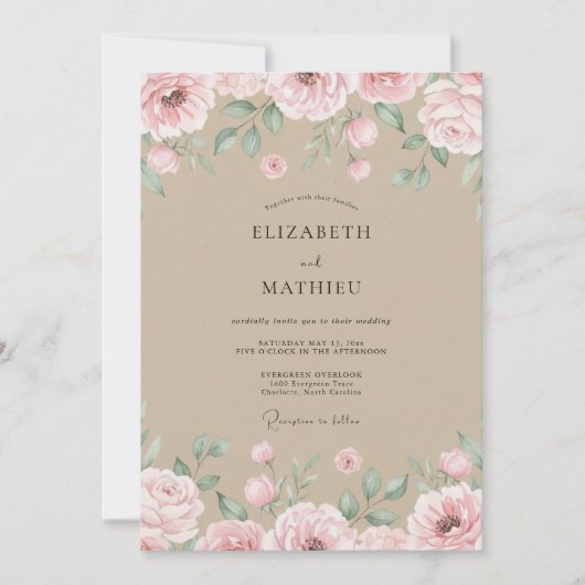 Champagne Blush Roze Bloemblad Bruiloft Kaart (Voorkant)