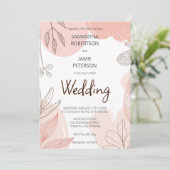 Champagne Blush Roze - Hand getrokken Bloemen brui Kaart (Staand voorkant)