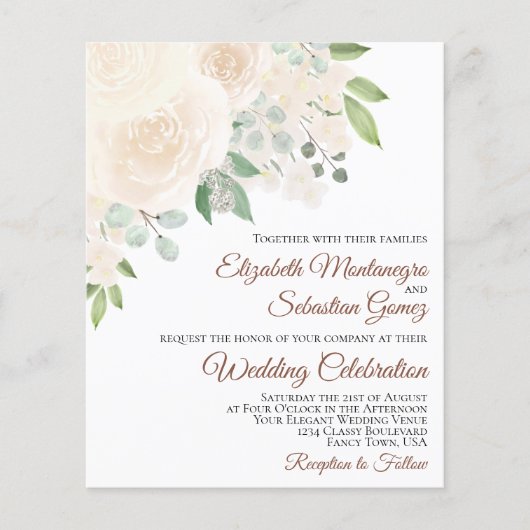 Champagne Blush Rozen Boho BUDGET Wedding Invite (Voorkant)
