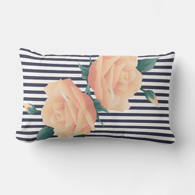 Champagne Blush-Rozen en moderne witte strepen Kussen (Voorkant)