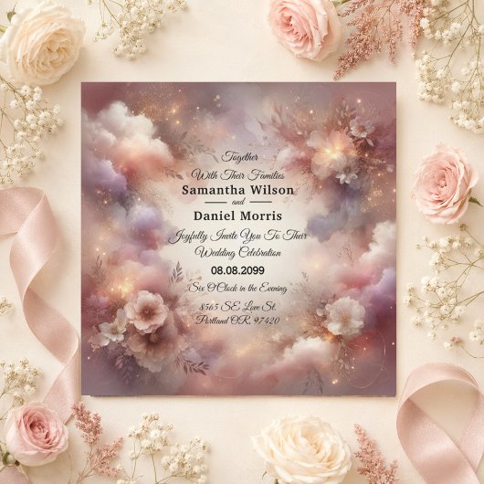 Champagne Blush Stardust Tuin Bruiloft Kaart