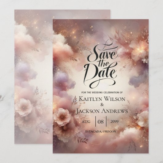 Champagne Blush Stardust Tuin Bruiloft Save The Date (Voorkant / Achterkant)