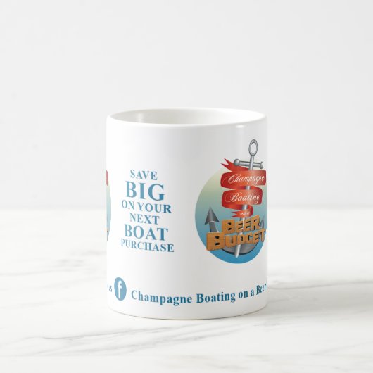 Champagne Boating on a Beer Budget Coffee Cup! Koffiemok (Center)
