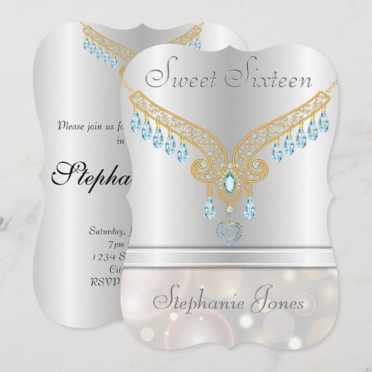 Champagne Bokeh Aquamarine Sweet Sixteen Kaart (Voorkant / Achterkant)