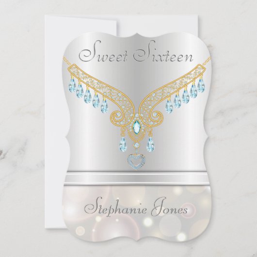 Champagne Bokeh Aquamarine Sweet Sixteen Kaart (Voorkant)