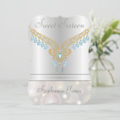 Champagne Bokeh Aquamarine Sweet Sixteen Kaart (Staand voorkant)