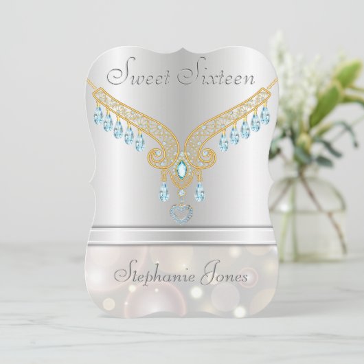 Champagne Bokeh Aquamarine Sweet Sixteen Kaart (Staand voorkant)