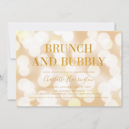 Champagne Bokeh Brunch en Bubbly Vrijgezellenfeest Kaart (Voorkant)
