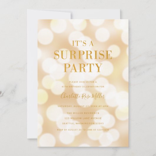 Champagne Bokeh Het is een verrassingsfeestje Verj Kaart (Voorkant)