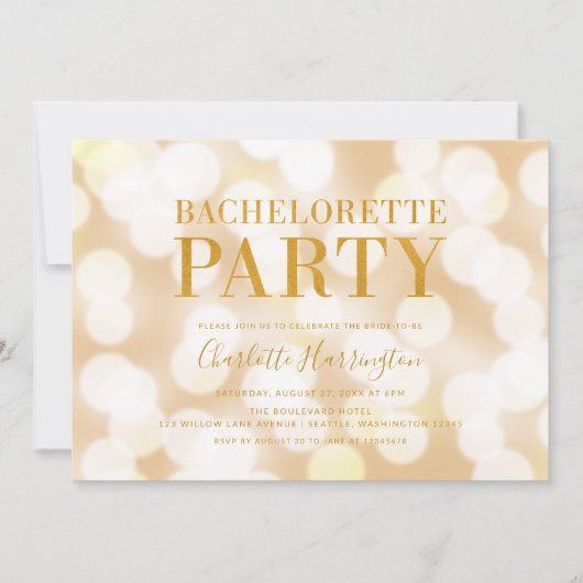 Champagne Bokeh Lights Bachelorette Party Kaart (Voorkant)