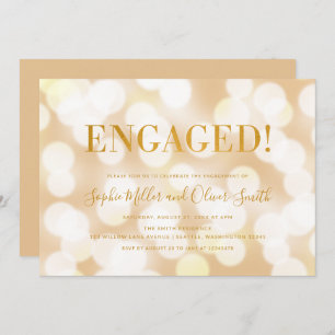 Champagne Bokeh Lights Faux Gold Engagement Kaart