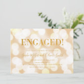 Champagne Bokeh Lights Faux Gold Engagement Party Kaart (Staand voorkant)