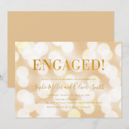 Champagne Bokeh Lights Faux Gold Engagement Party Kaart