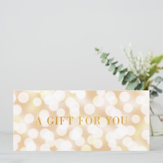 Champagne Bokeh Lights Faux Gold Gift Certificate (Staand voorkant)