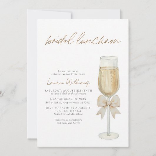 Champagne Boog Script Bruiloftslunch Kaart (Voorkant)