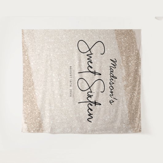 Champagne Borstel Glitter Sweet 16 Achtergrond Tap Wandkleed (Voorkant (horizontaal))