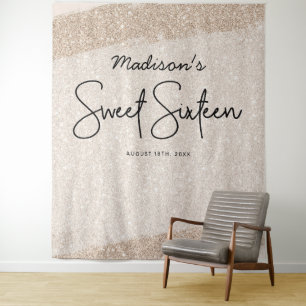 Champagne Borstel Glitter Sweet 16 Achtergrond Tap Wandkleed